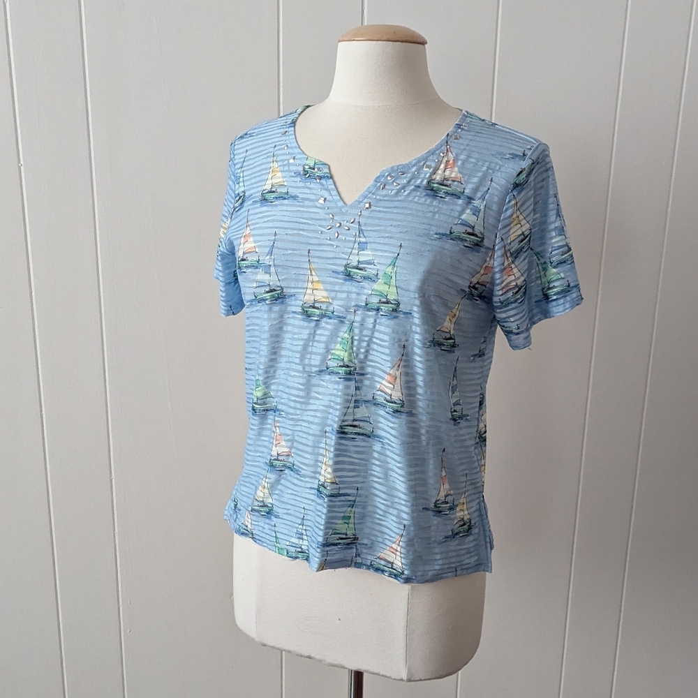 Vintage Sailboat and Ocean Shimmer Top Size S